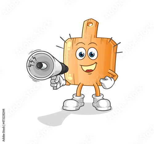 wooden placemat holding hand loudspeakers vector. cartoon character