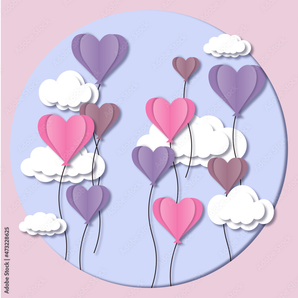 postcard in paper style heart in clouds