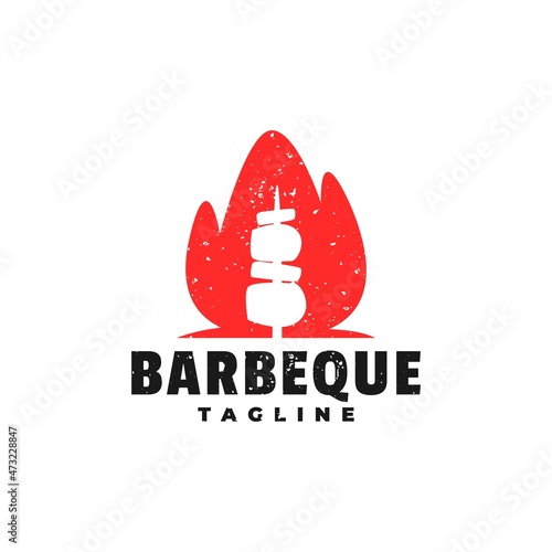 illustration of a barbeque inside of a fire, good for barbeque restaurant logo