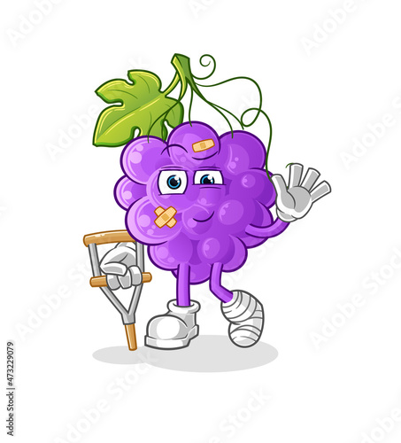 grape sick with limping stick. cartoon mascot vector