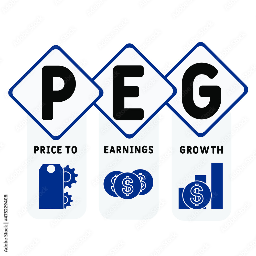 PEG - Price to Earnings Growth acronym. business concept background.  vector illustration concept with keywords and icons. lettering illustration with icons for web banner, flyer, landing 