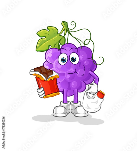 grape eat chocolate mascot. cartoon vector