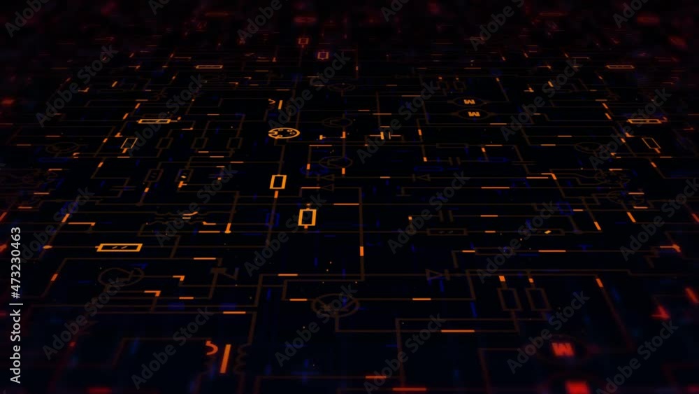 Electric circuit diagram scheme animation background with motion ...