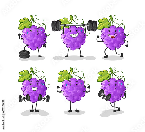 grape exercise set character. cartoon mascot vector