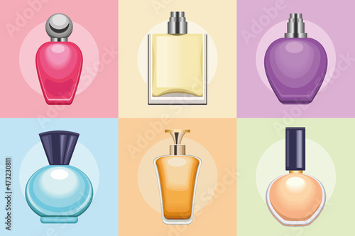 perfumes bottles six icons