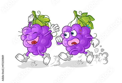 grape play chase cartoon. cartoon mascot vector