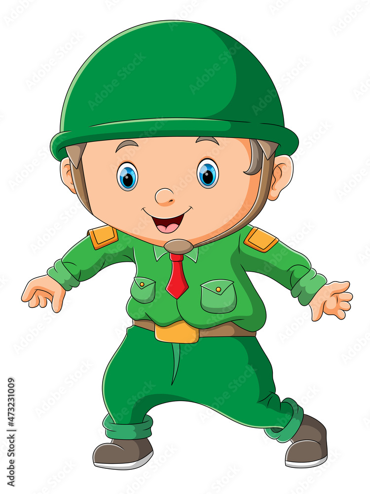 The soldier is standing with a funny pose The soldier is standing with a funny pose
