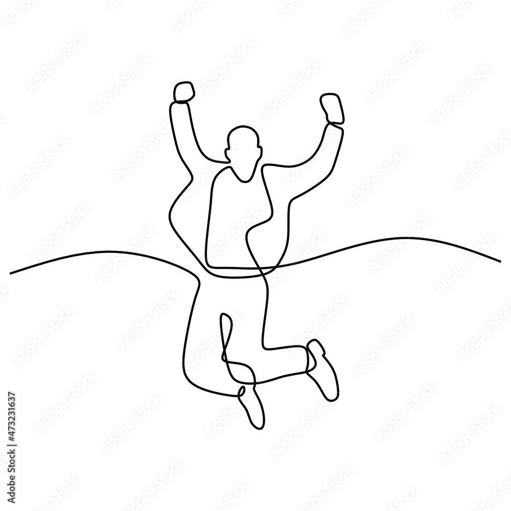 man jump happy oneline continuous single line art