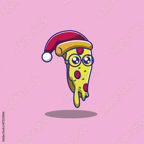 christmas pizza, pizza wearing a christmas hat
