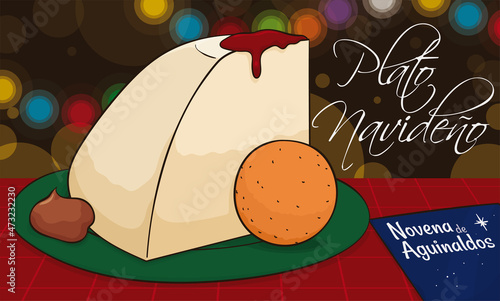 Colorful View of Traditional Colombian Xmas Dish, Vector Illustration