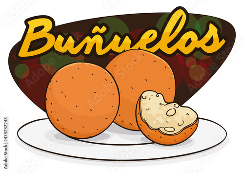 Delicious Fritters or Bunuelos Served in a Plate, Vector Illustration photo