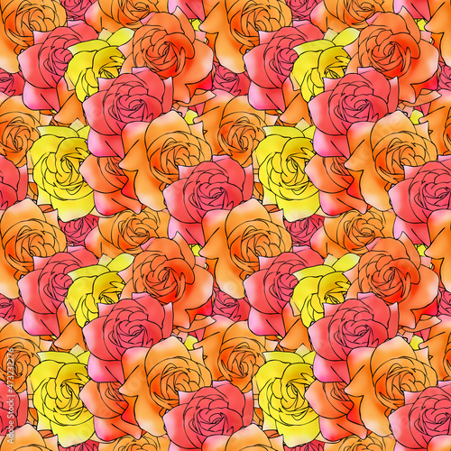 Rose flower,. Illustration, texture of flowers. Seamless pattern for continuous replication. Floral background, photo collage for textile, cotton fabric. For wallpaper, covers, print.