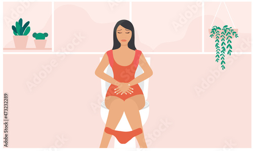 Woman siting on toilet in morning vector illustration