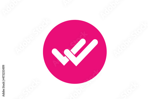 Valid Seal icon. White double tick in pink circle. on white background for website, application, printing, document, poster design, etc. vector EPS10