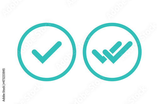 Valid Seal icons set. Green circle with tick and double tick on white background for website, application, printing, document, poster design, etc. vector EPS10