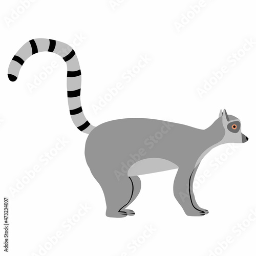 Childish illustration of lemur isolated on white background. Hand-drawn standing lemur in cartoon style.