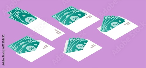 Saudi Riyal Money in Envelope Isometric Icon