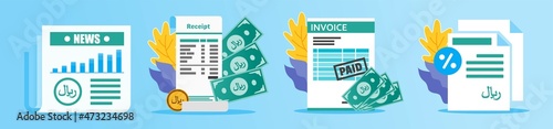Saudi Riyal Receipt and Documents Illustration