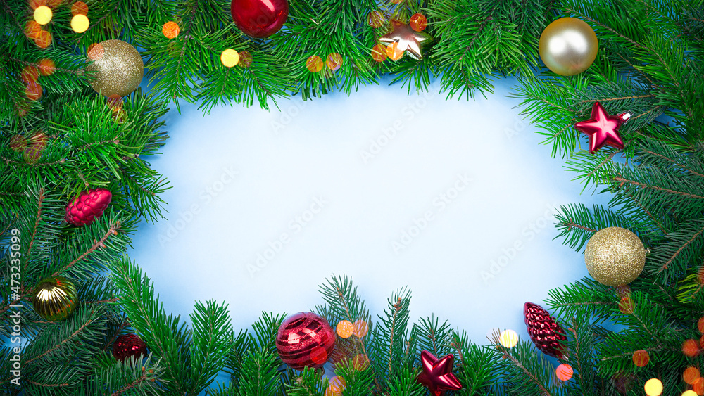 Frame made of New Year tree branches New Year background Frame made of New Year tree branches New Year background