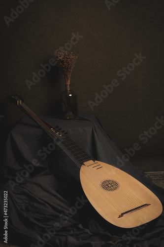 Still life with theorbo of the 17th century. ................................