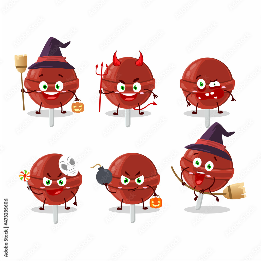 Halloween expression emoticons with cartoon character of Sweet strawberry lollipop