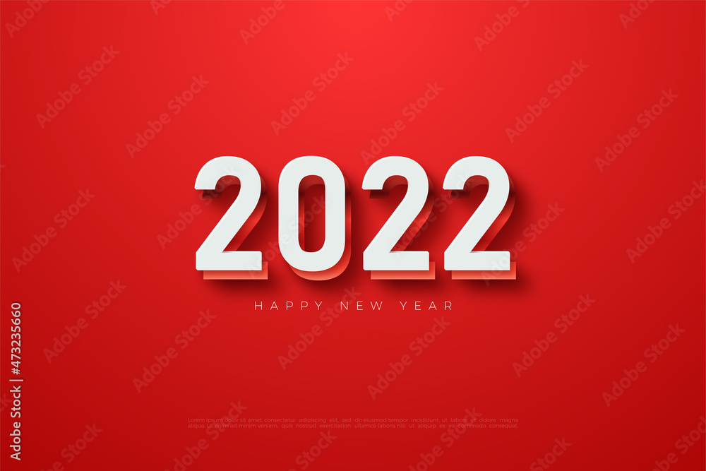 2022 happy new year 3d white on red background