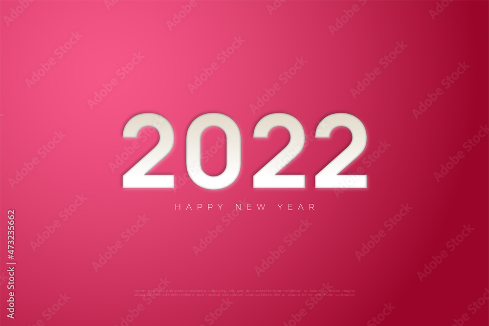2022 happy new year with pressed numbers on pink paper