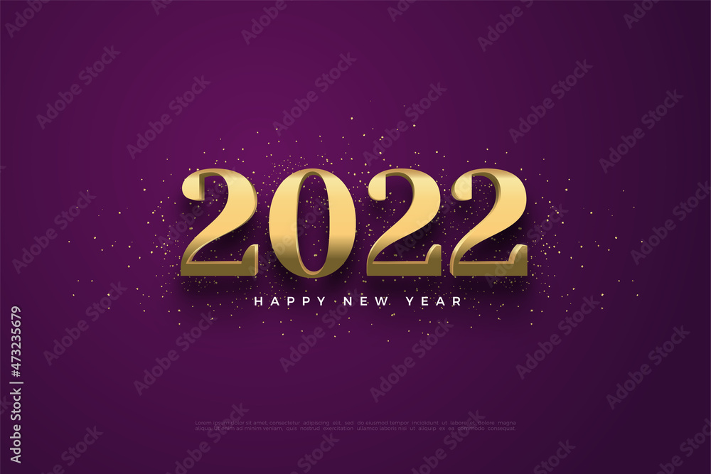 2022 happy new year classic with shiny gold color