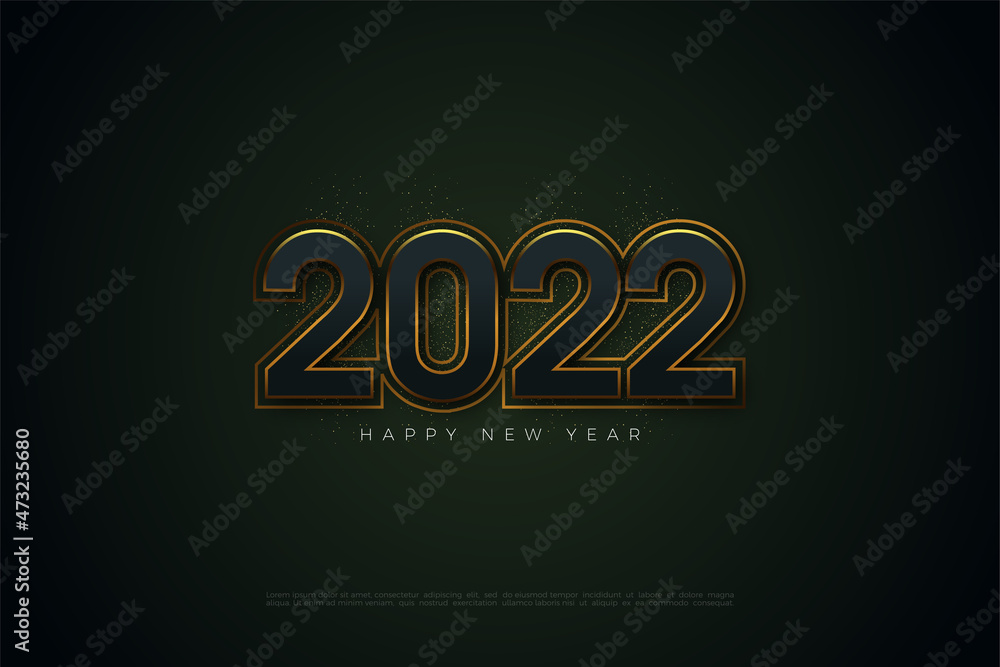2022 happy new year in luxury black and gold