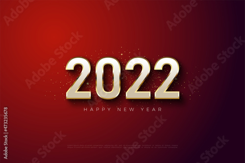 2022 happy new year with white and gold fancy numbers