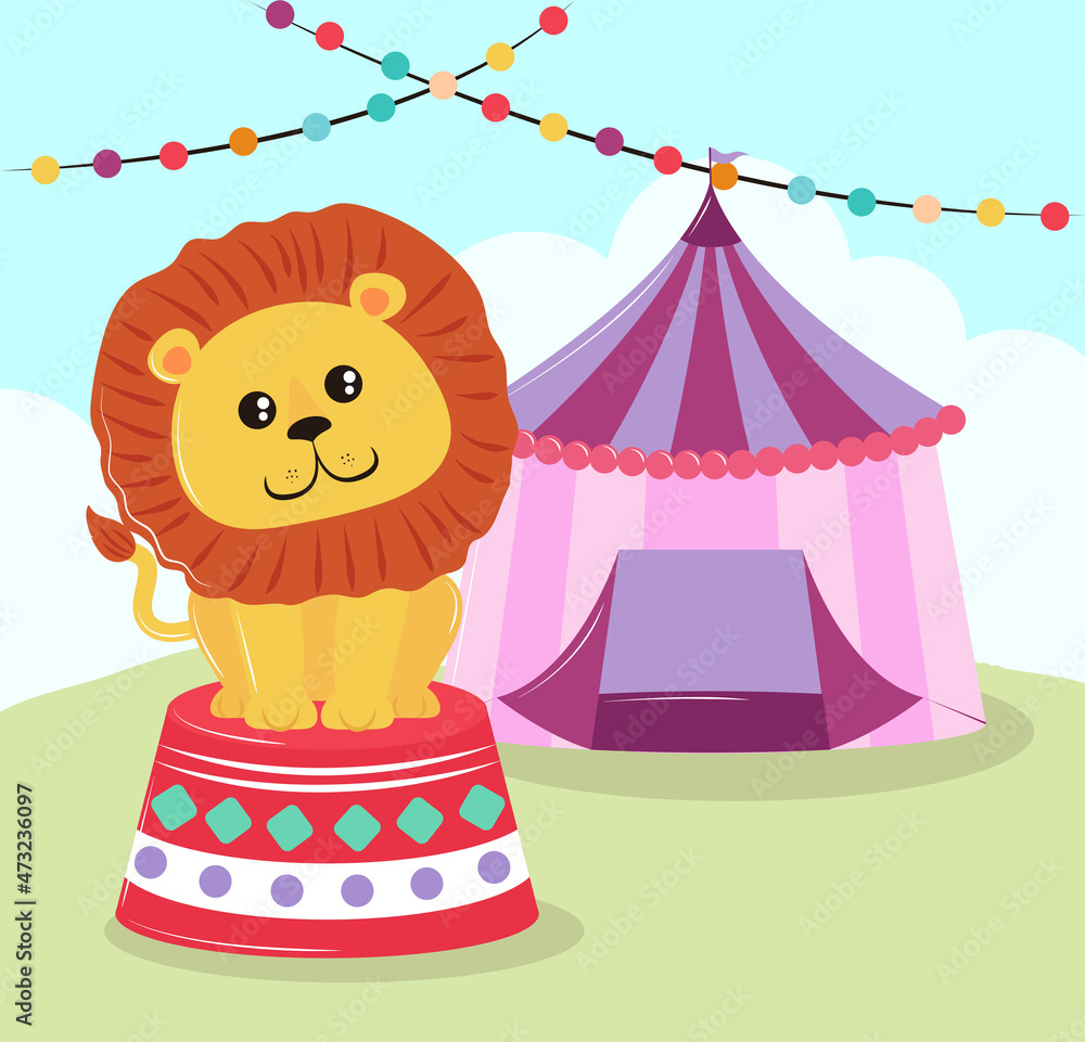 circus lion and tent circus lion and tent