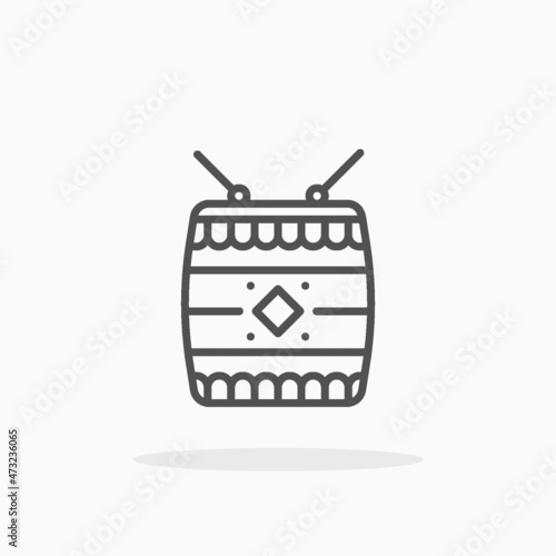 Drum icon. Editable Stroke and pixel perfect. Outline style. Vector illustration. Enjoy this icon for your project.