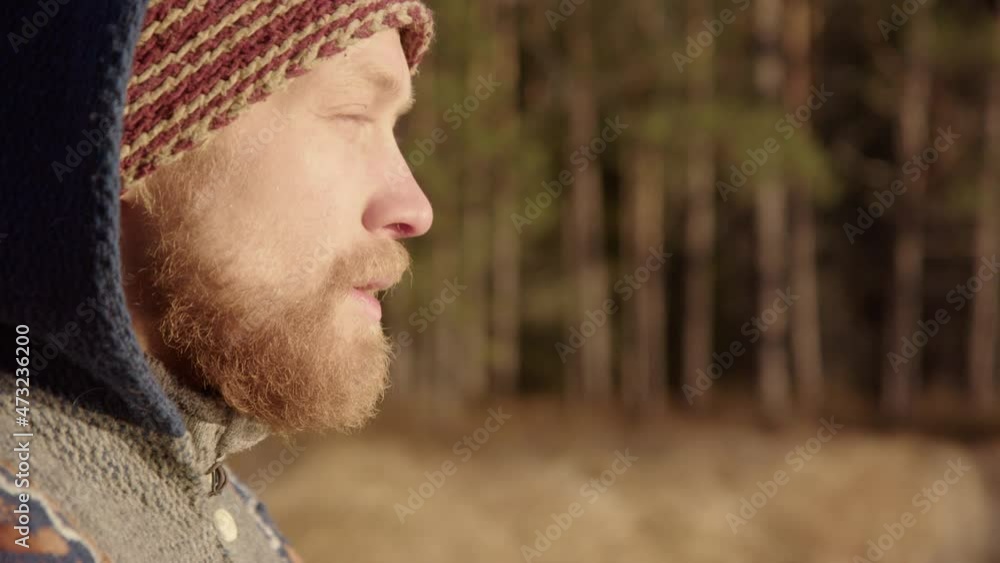 CLOSEUP - A handsome bearded man conscious breathing before cold water exposure CLOSEUP - A handsome bearded man conscious breathing before cold water exposure
