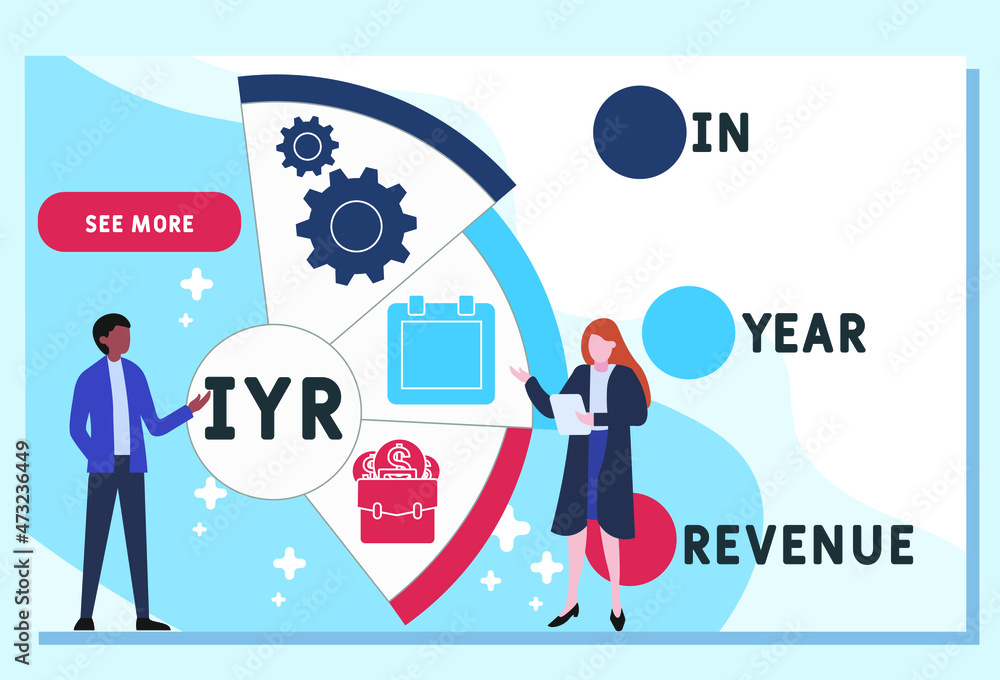 IYR - In Year Revenue acronym. business concept background. vector illustration concept with keywords and icons. lettering illustration with icons for web banner, flyer, landing IYR - In Year Revenue acronym. business concept background. vector illustration concept with keywords and icons. lettering illustration with icons for web banner, flyer, landing