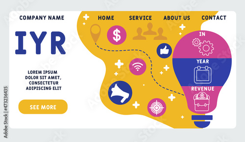 IYR - In Year Revenue acronym. business concept background.  vector illustration concept with keywords and icons. lettering illustration with icons for web banner, flyer, landing 