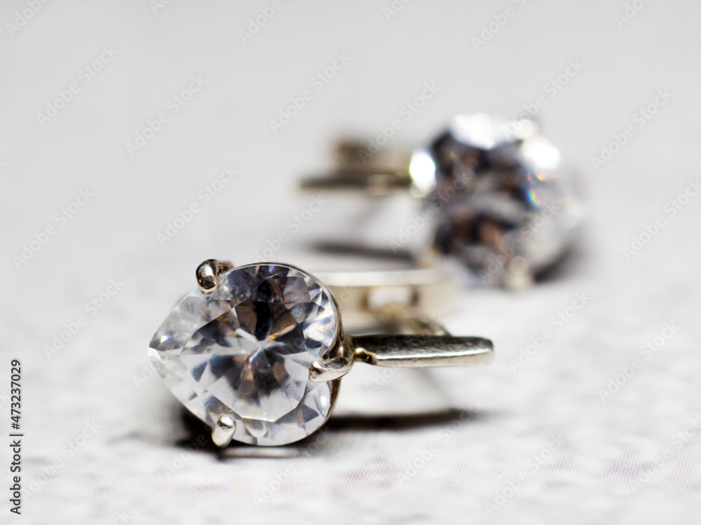 Silver diamond earrings, heart shape, Macro Silver diamond earrings, heart shape, Macro