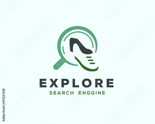 magnifying glass shoes search men and women logo design template illustration