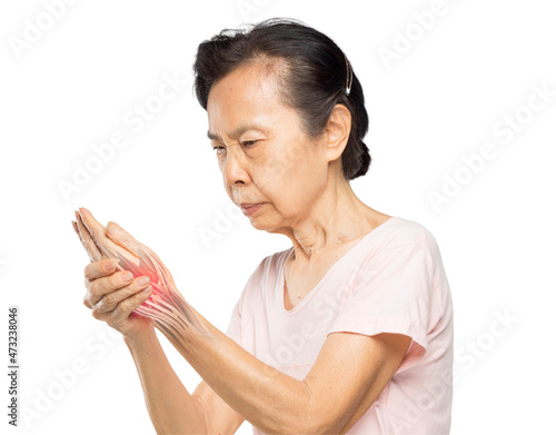 asian woman feel wrist muscle pain.