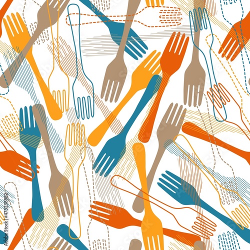 Abstract Fork Dinner Tableware Vector Graphic Art Seamless Pattern