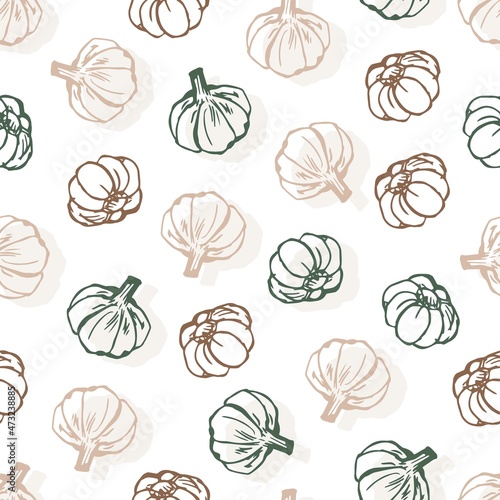 Garlic Vegetable Line Art Vector Seamless Pattern