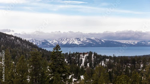 Panorama Of Lake Tahoe, Freshwater Lake In The Sierra Nevada Mountains Of The United States. - hyperlapse photo