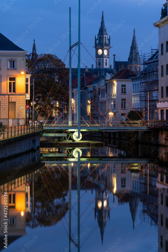 The post of Ghent with a swing bridge