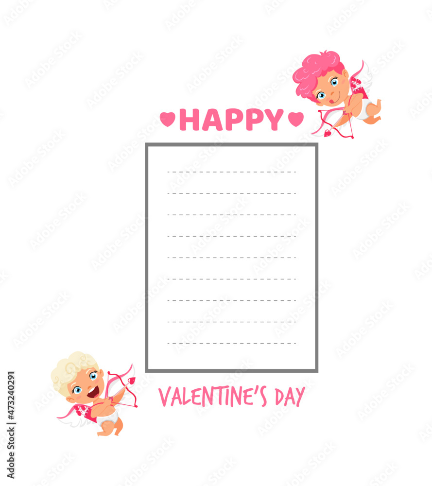 Cute beautiful cupid character with wings flying with empty valentine placard Cute beautiful cupid character with wings flying with empty valentine placard