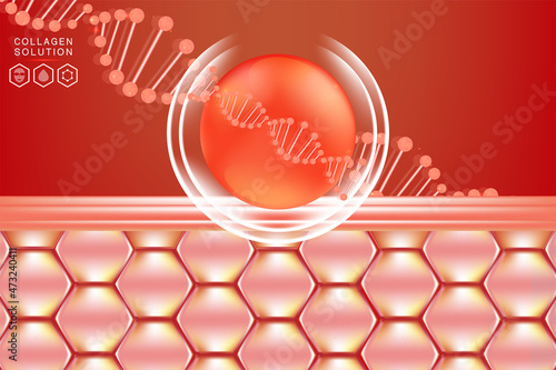 Hyaluronic acid skin solutions ad, red collagen serum drop with cosmetic advertising background ready to use, illustration vector.