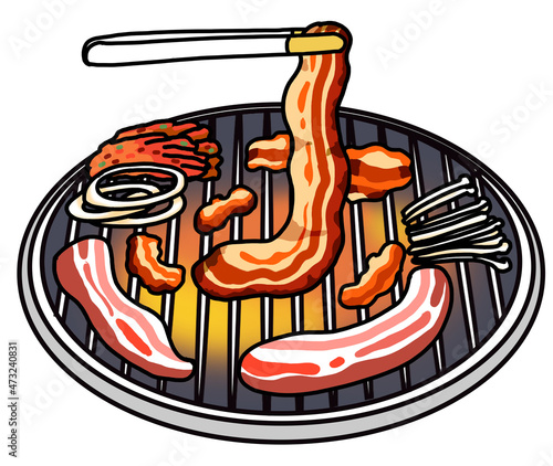 pork belly, 삼겹살, Bul Gogi, 불고기, korean food, 한국 음식, grill, 석쇠, illustration, food, meat dishes photo