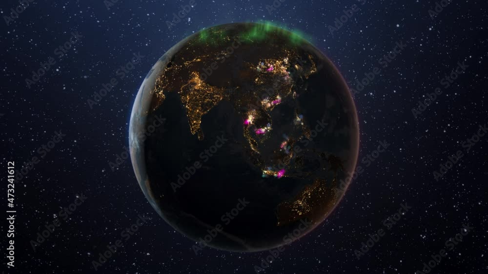 Happy new year fireworks above cities. Planet Earth from space. 3d rendering Happy new year fireworks above cities. Planet Earth from space. 3d rendering