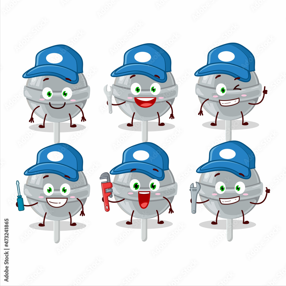 mechanic sweet white lollipop cute mascot character with pliers mechanic sweet white lollipop cute mascot character with pliers