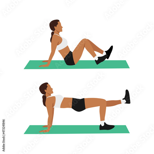 Woman doing Advanced single leg bridge exercise. Flat vector illustration isolated on white background
