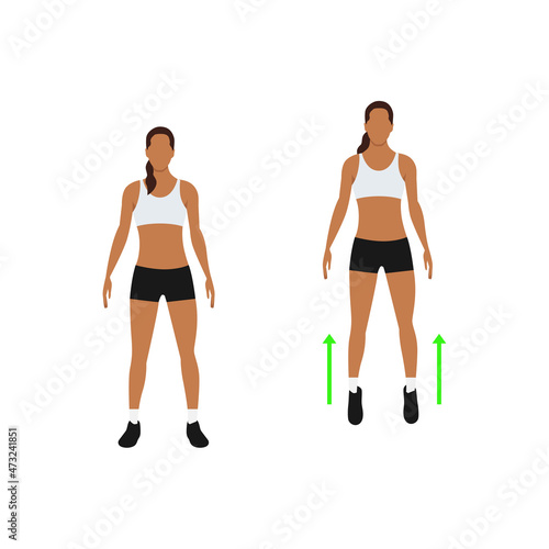 Woman doing Ankle hops exercise. Flat vector illustration isolated on white background