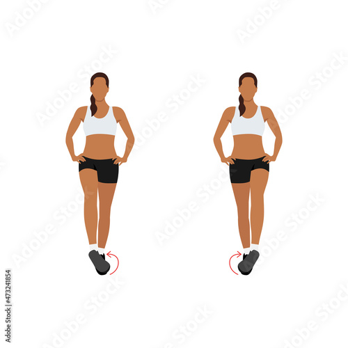 Woman doing Ankle circles exercise. Flat vector illustration isolated on white background